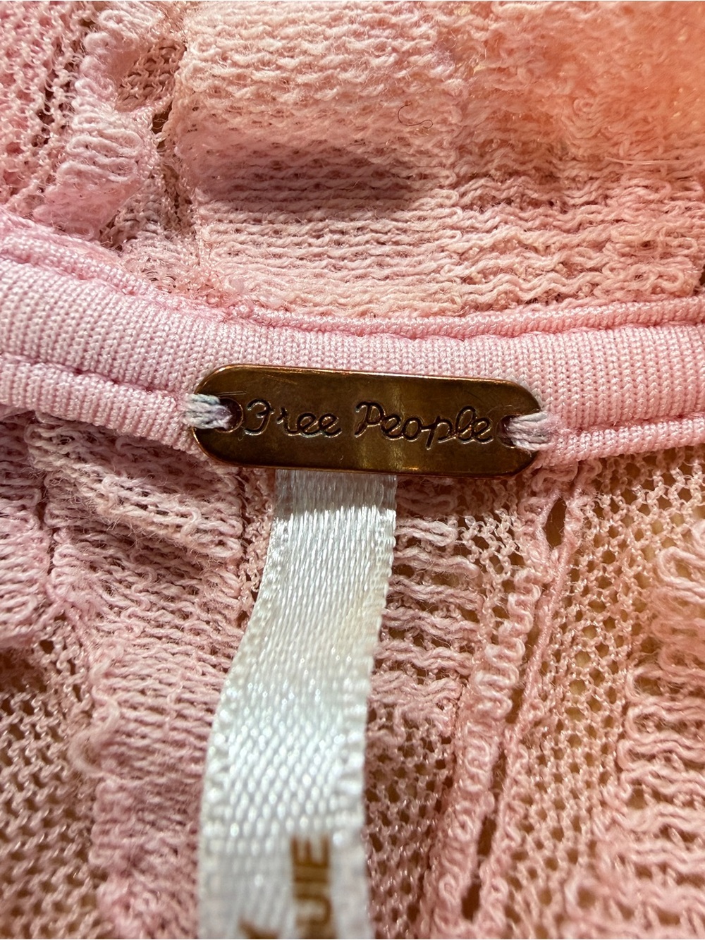 Free People Blush Pink Smocked Lace-Panel Blouse B7 - Picture 5 of 6